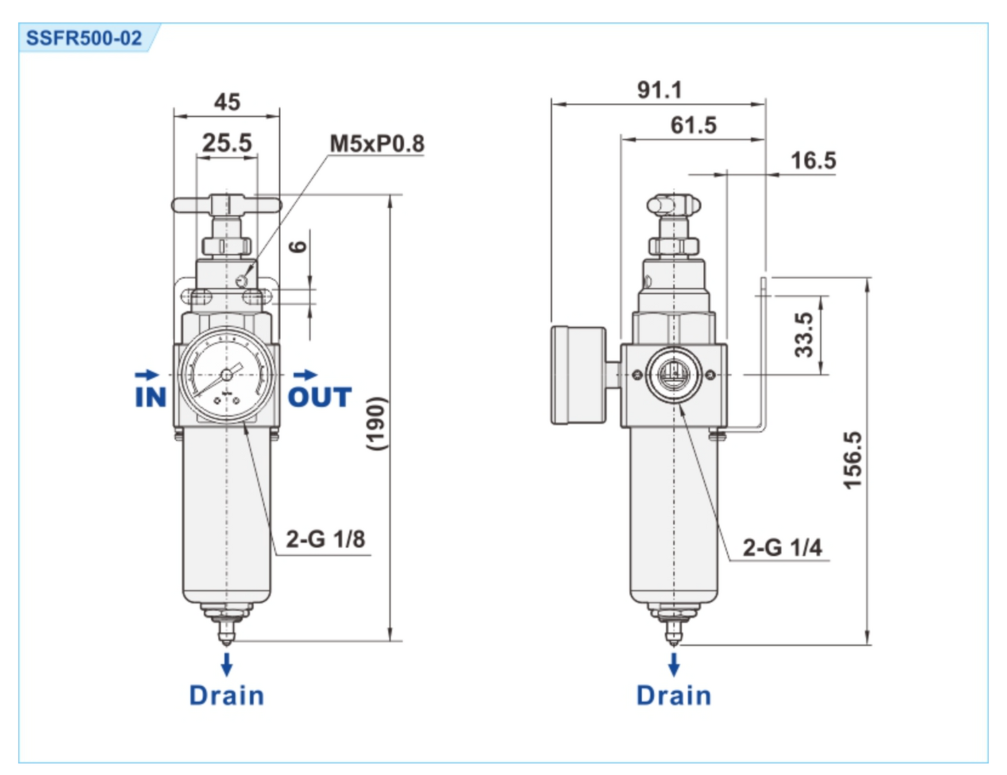 1/4" SSFR500 STAINLESS STEEL MINIATURE REGULATOR by SHAKO