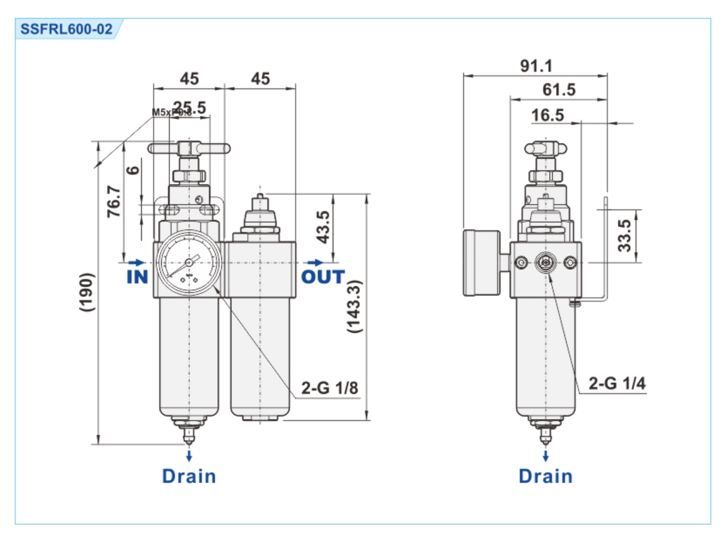 1/4" SSFRL600 STAINLESS STEEL SUS316 MINIATURE F.R.L COMBINATION by SHAKO